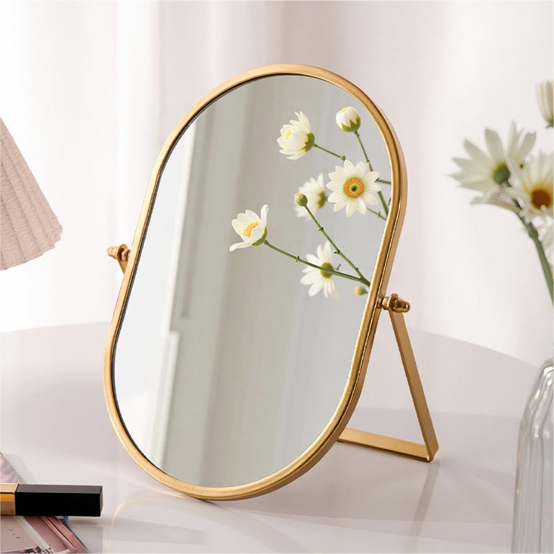Numjeg Tabletop Mirrors Makeup Mirror Portable Vanity with Metal Frame Desk Table Mirror with 180Â°Adjust Dressing Room Rotate Good for Bedroom Bathroom - Image 1