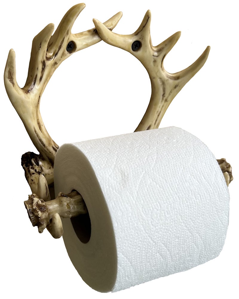 Rustic 8 Point Deer Antler Wall Mounted Toilet Paper Holder Bathroom Decor