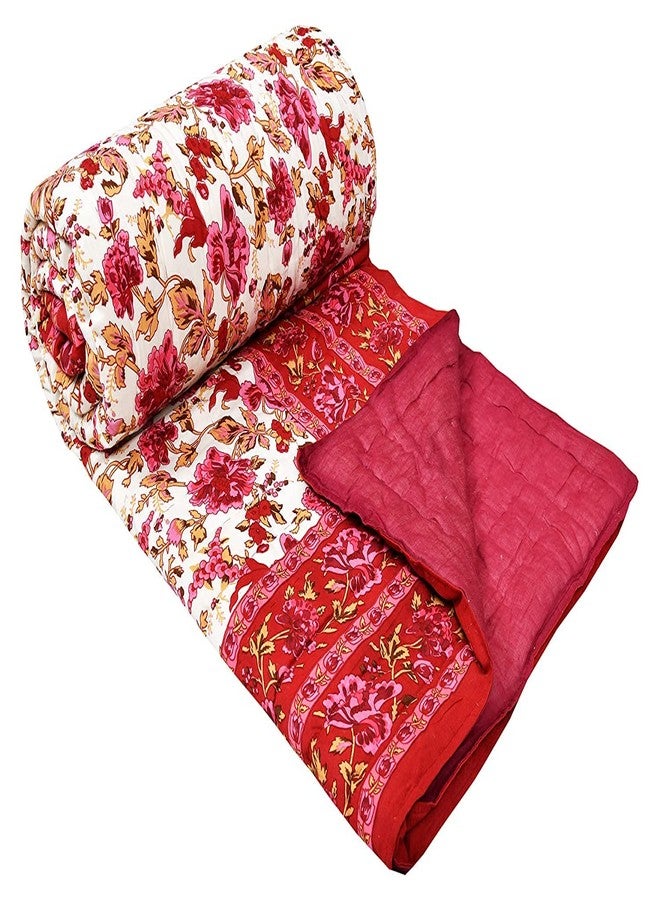 WORLDNEX 400 TC Pure Cotton Traditional Rajasthani Floral Printed Jaipuri Quilt/Razai/Rajai(Light Weight, Double Bed-90 x 105 Inch)(Design 8) - Image 4