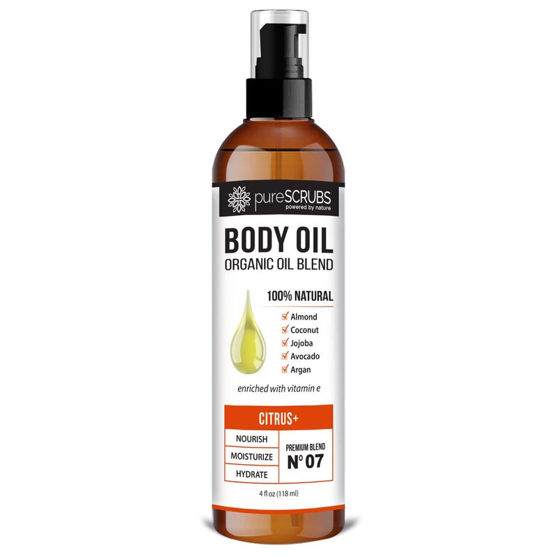 pureSCRUBS Ultra Moisturizing Citrus+ Body Oil Spray for Dry Skin, Massage, Cuticles & More Organic Super Blend of Jojoba, Argan, Coconut, Sweet Almond & Avocado Oils Enriched with Vitamin E, Lg 4oz - Image 1