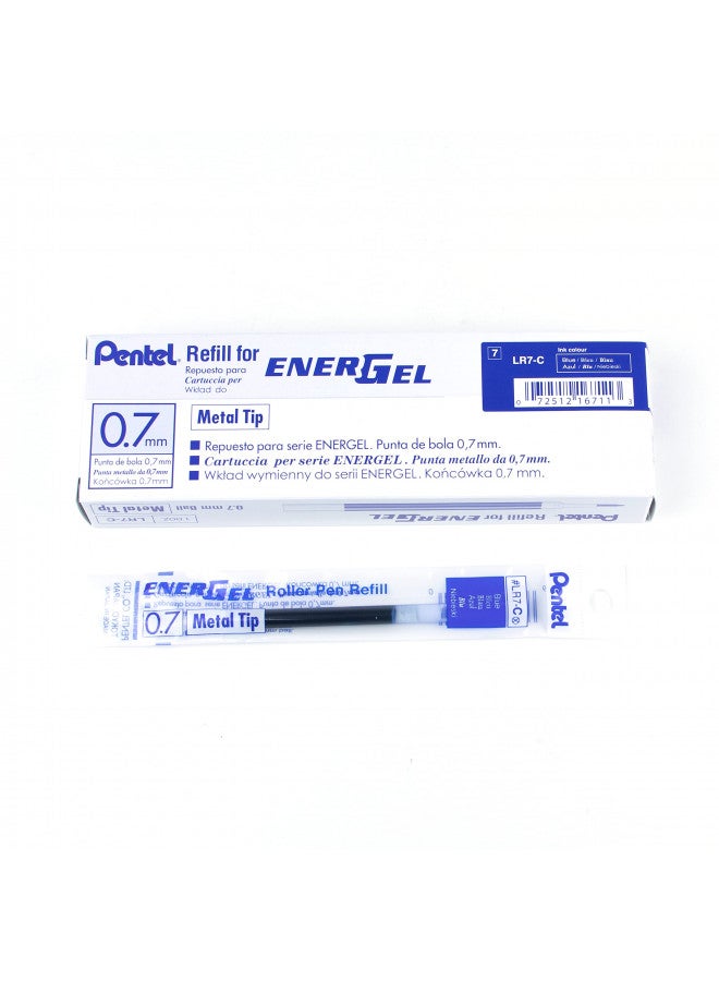 Pentel حبر إعادة تعبئة بنتل لقلم الجل السائل EnerGel BL57/BL77، 0.7 مم، طرف معدني، حبر أزرق، علبة من 12 (LR7-C-12) - Image 1