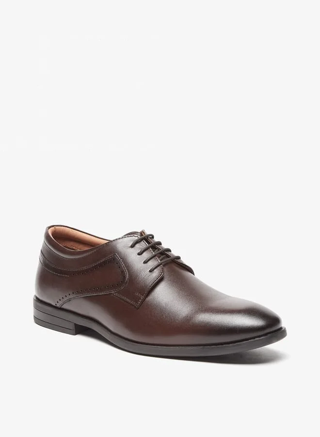 دوتشيني Mens Solid Derby Shoes with Lace-Up Closure