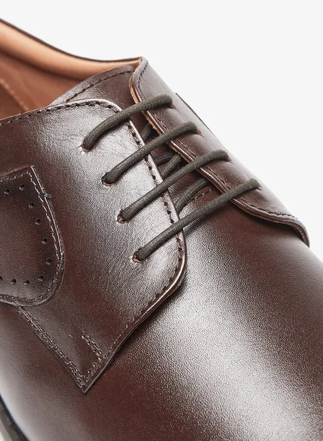 دوتشيني Mens Solid Derby Shoes with Lace-Up Closure