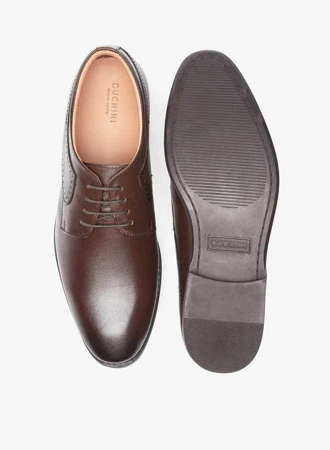 دوتشيني Mens Solid Derby Shoes with Lace-Up Closure
