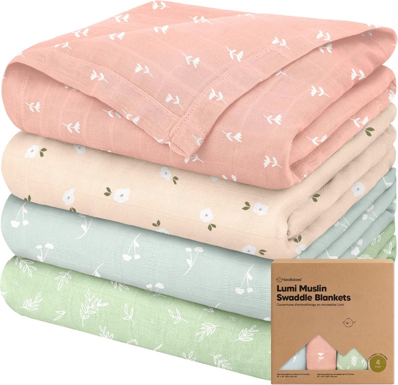 KeaBabies Bloom 4-Pack Organic Muslin Swaddle Blankets - Unisex Baby Swaddle Blankets for Girls, Boys & Newborns - Image 1