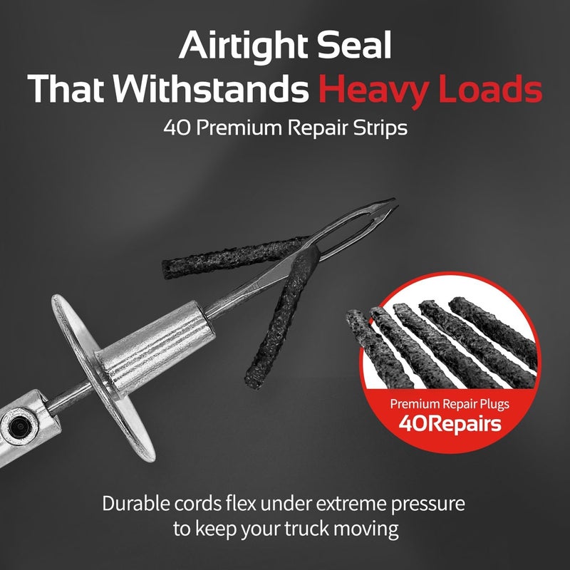 CTR Heavy Duty Tire Plug Kit - 68pcs All-in-One Universal Tire Repair Kit with Plugs, Professional Tools for Tubeless Tyre Flats for Cars, Truck, RV, SUV, ATV, Motorcycle, Tractor, Trailer - GE0001 - Image 4