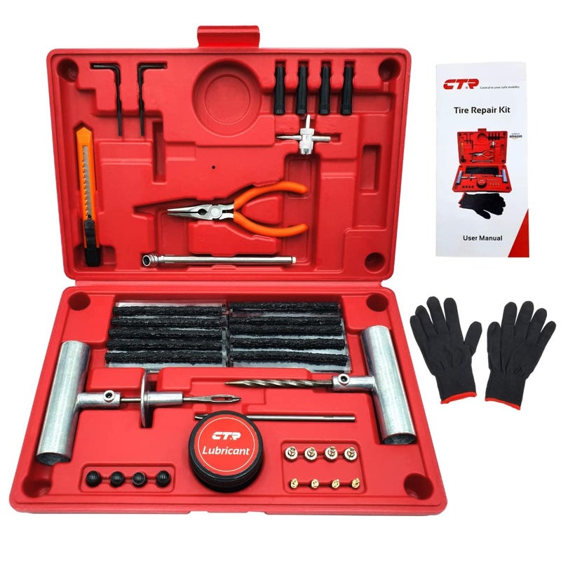 CTR Heavy Duty Tire Plug Kit - 68pcs All-in-One Universal Tire Repair Kit with Plugs, Professional Tools for Tubeless Tyre Flats for Cars, Truck, RV, SUV, ATV, Motorcycle, Tractor, Trailer - GE0001 - Image 1