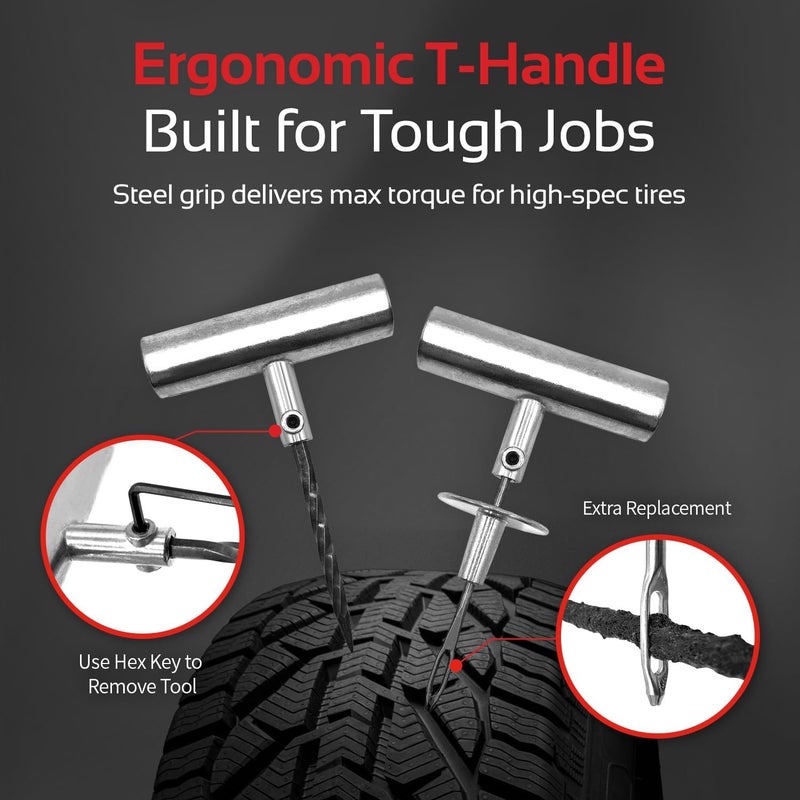 CTR Heavy Duty Tire Plug Kit - 68pcs All-in-One Universal Tire Repair Kit with Plugs, Professional Tools for Tubeless Tyre Flats for Cars, Truck, RV, SUV, ATV, Motorcycle, Tractor, Trailer - GE0001 - Image 3