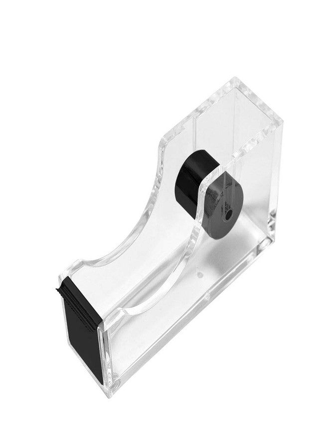 Multibey Clear Black Acrylic Tape Dispenser for Desk Heavy Duty 1-Inch Core Nonslip Desktop Adhesive Tape Cutter Holder with 1 Roll Tape (Black) - Image 1