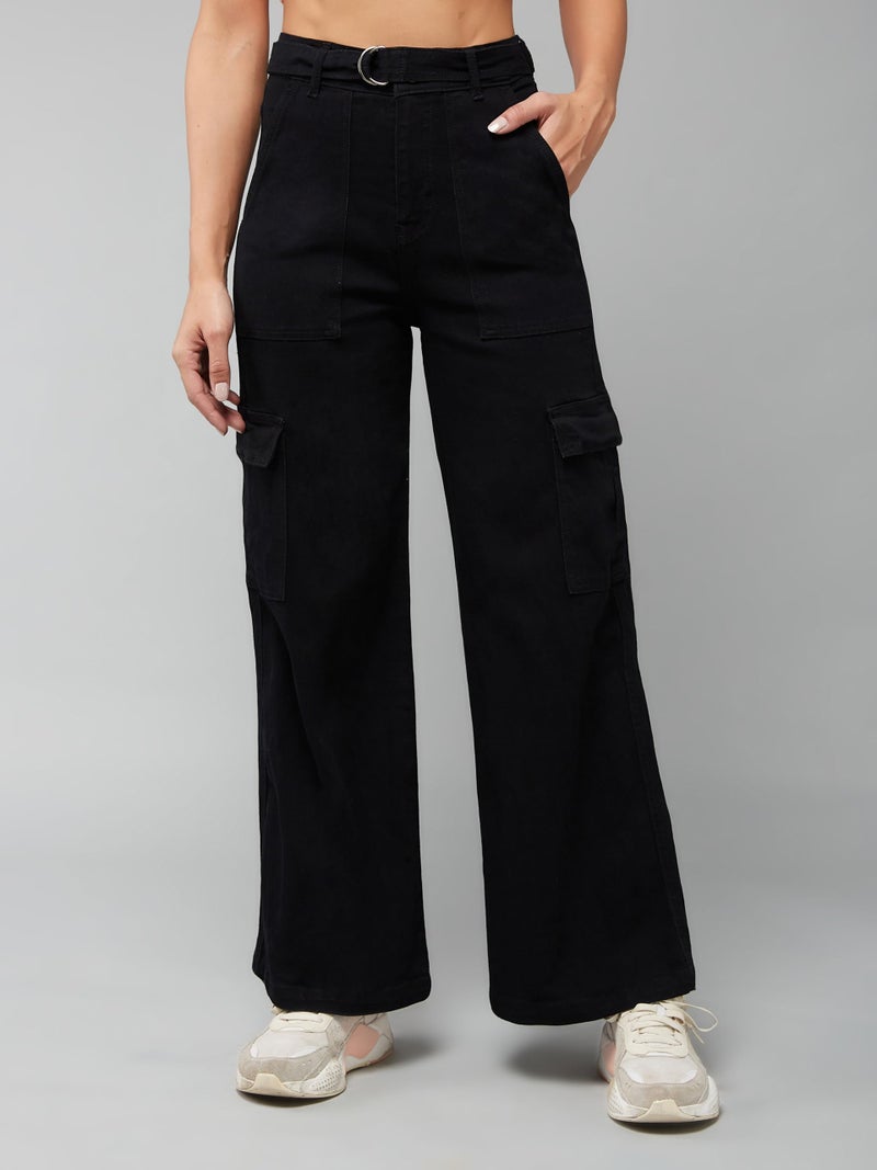 Miss Chase Women's Wide Leg High/Mid Rise Regular Length Jeans (Plus (MCSS24DEN79-02-330-38, Ebony Black, 38) - Image 4