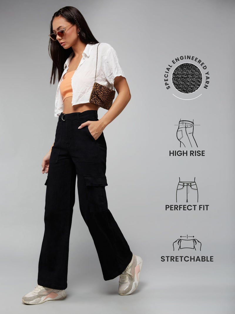 Miss Chase Women's Wide Leg High/Mid Rise Regular Length Jeans (Plus (MCSS24DEN79-02-330-38, Ebony Black, 38) - Image 3