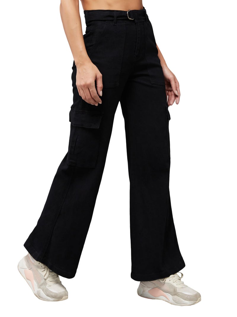 Miss Chase Women's Wide Leg High/Mid Rise Regular Length Jeans (Plus (MCSS24DEN79-02-330-38, Ebony Black, 38) - Image 1