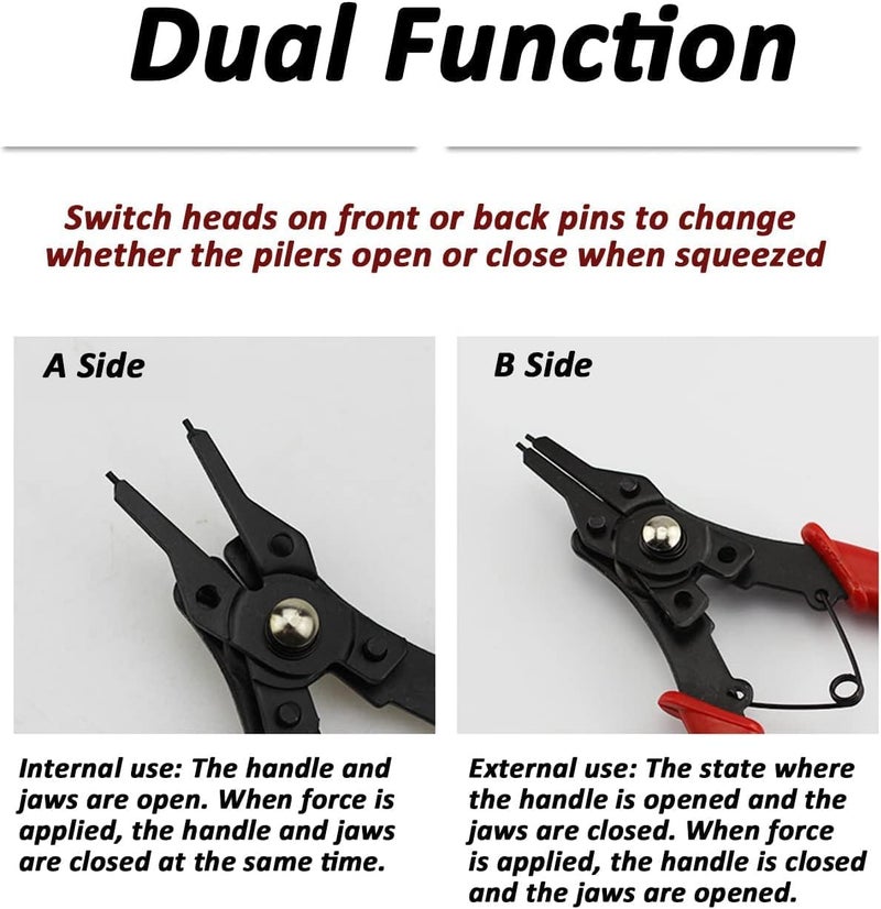 DREWIT STAR 4 in 1 Snap Ring Pliers Set for Removal of Retaining Clip Circlip Snap Rings Wrist Pin Clips Internal External CirClips Automotive and Engine Repair Projects - Image 3