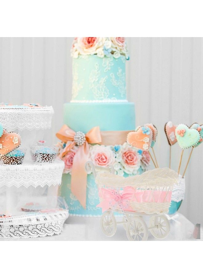 STOBOK ديكور عربة أطفال من الخيزران وعربة أطفال مصنوعة من الخيزران وعربة أطفال وسلة زهور منسوجة وقطعة مركزية لحفل استقبال الطفل وعربة أطفال لحفل استقبال الطفل باللون الوردي - Image 4