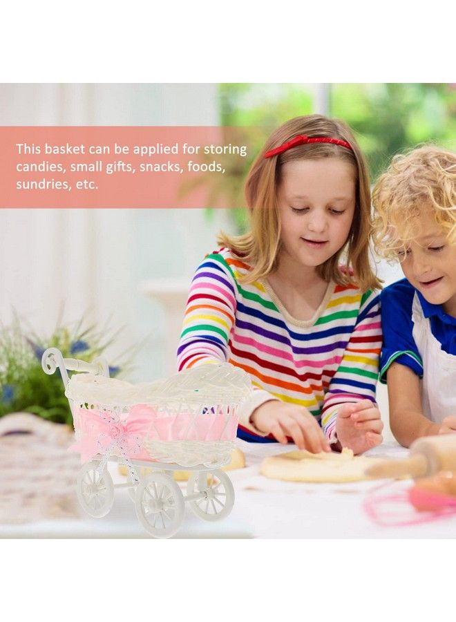 STOBOK ديكور عربة أطفال من الخيزران وعربة أطفال مصنوعة من الخيزران وعربة أطفال وسلة زهور منسوجة وقطعة مركزية لحفل استقبال الطفل وعربة أطفال لحفل استقبال الطفل باللون الوردي - Image 5