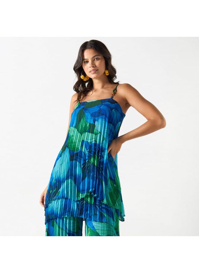 Iconic Iconic All-Over Floral Print Layered Tunic with Spaghetti Straps  - Image 1