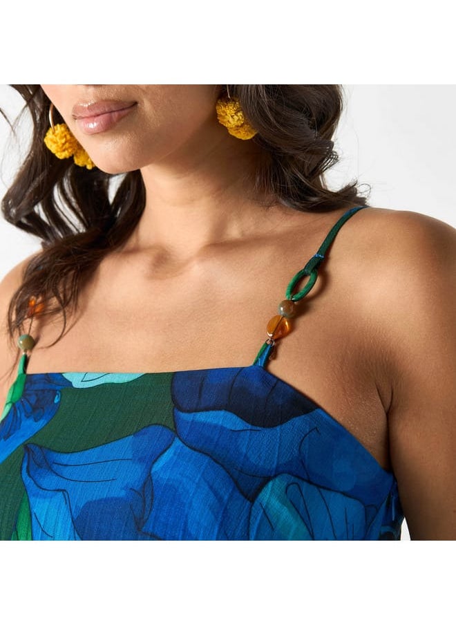 Iconic Iconic All-Over Floral Print Layered Tunic with Spaghetti Straps  - Image 4