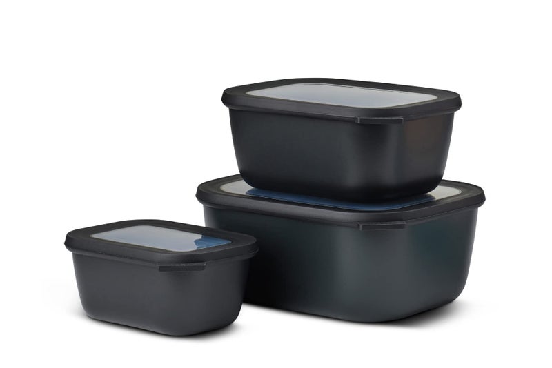 Mepal - Multi bowl Cirqula 3-piece set Nordic black - 750  1500  3000 ml - Food storage containers with lid - Airtight storage box for fridge & freezer  microwave container & serveable dish