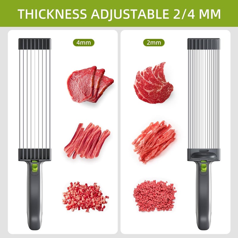 SupMaKin Fresh Meat Slicer, Thickness Adjustable 2 or 4 mm, 17 IN 1 Stainless Steel Manual Meat Cutter, Cleaver Kitchen Knife, Jerky Slicer Suit for Chicken Breast Beef Pork (With SteadyGrip) - Image 4
