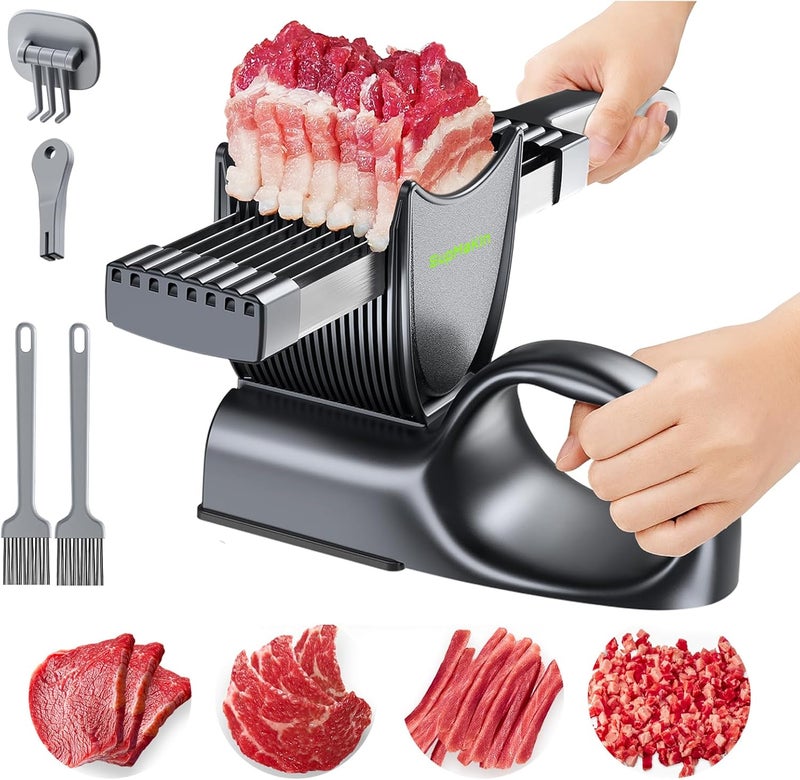 SupMaKin Fresh Meat Slicer, Thickness Adjustable 2 or 4 mm, 17 IN 1 Stainless Steel Manual Meat Cutter, Cleaver Kitchen Knife, Jerky Slicer Suit for Chicken Breast Beef Pork (With SteadyGrip) - Image 1