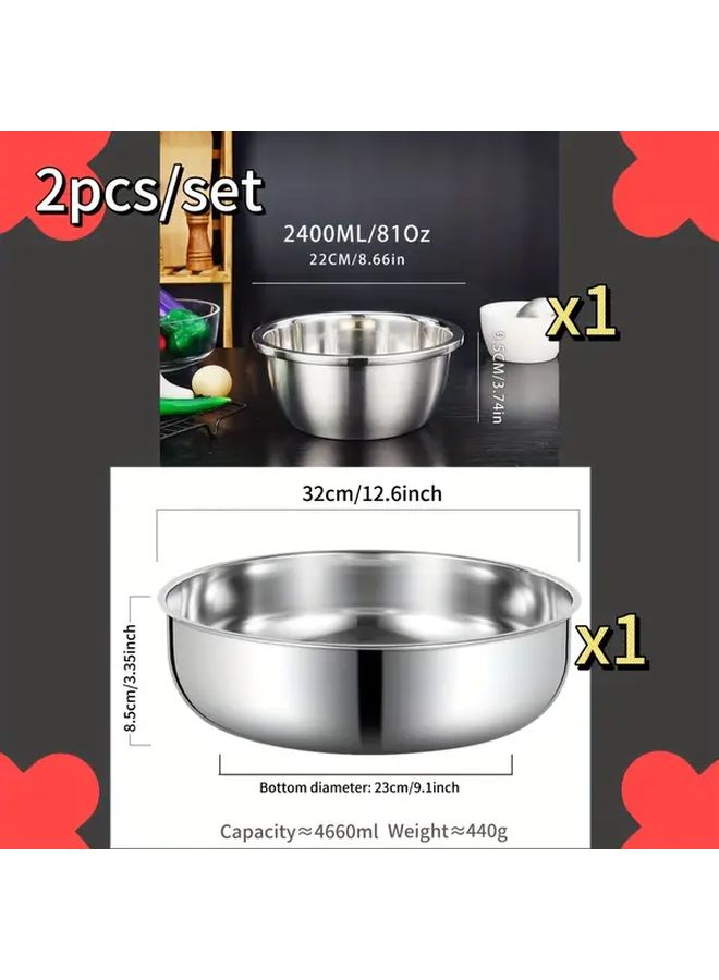 Stainless Steel Mixing Bowl Set 2pcs Whisk And Dough Bowl For Kitchen Utility - Image 3