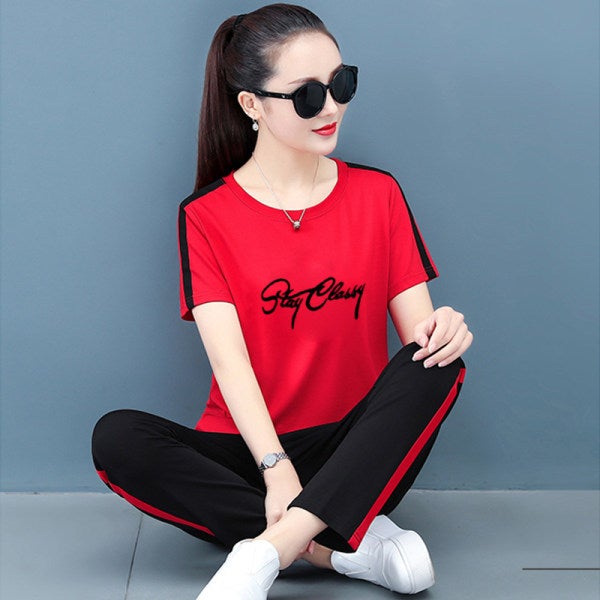 Generic 2022 Summer Fashion Casual Womens Sport Suit 7722 red suit trousers 