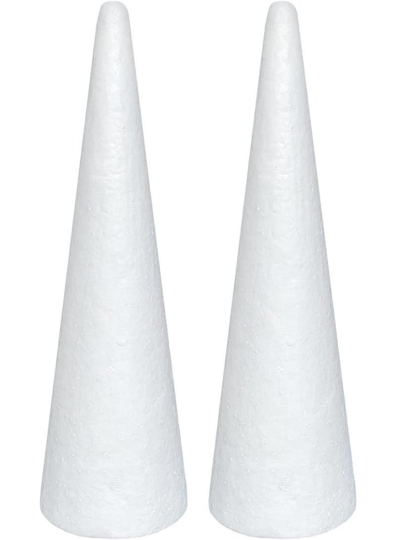 White Polystyrene Foam Cones for DIY Arts and Crafts, 4.1 x 13.6 Inch, 2 Pack Christmas Tree Craft Supplies - Image 1
