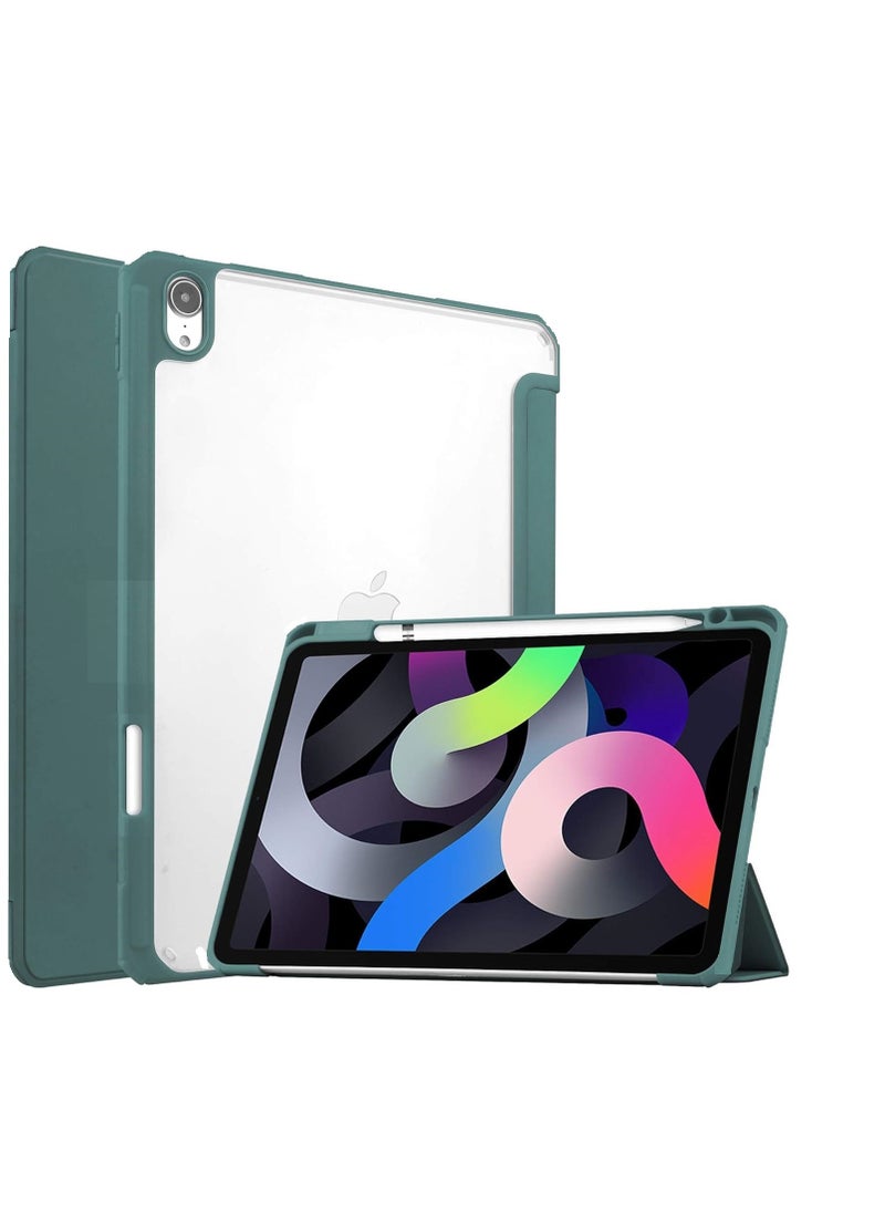EVO Hybrid Slim Case for iPad Air 5th Generation (2022) / iPad Air 4th Generation (2020) 10.9 Inch - [Built-in Pencil Holder] Shockproof Cover with Clear Transparent Back Shell, Green 