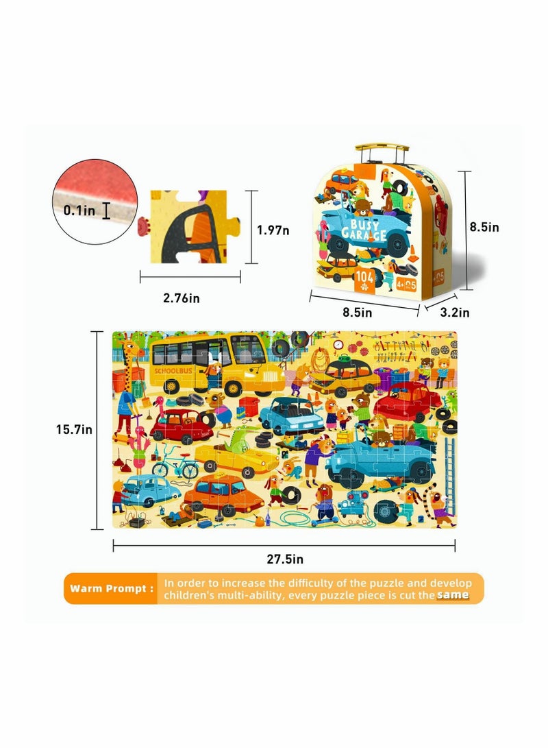 Excefore 27.5" × 15.7" ألغاز للأطفال بعمر 4-8 سنوات، ألعاب التعلم والتعليم لرياض الأطفال، ألغاز قطع لتناسب الأطفال بعمر 6-10 سنوات، ألعاب الألغاز للأطفال مع صندوق تخزين (ألغاز المرآب المزدحمة) - Image 2