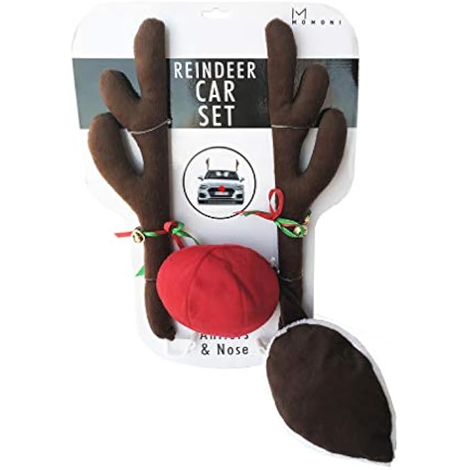 rayihni Premium Reindeer Car Kit Antlers, Nose, Tail- Rudolph Set Reindeer Christmas Decoration Car Costume Auto Accessories - Image 1