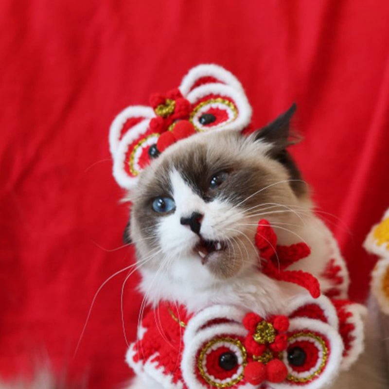 Comfortable Wool Cat Costume Red Hat for Chinese New Year Pet Clothing - Image 4