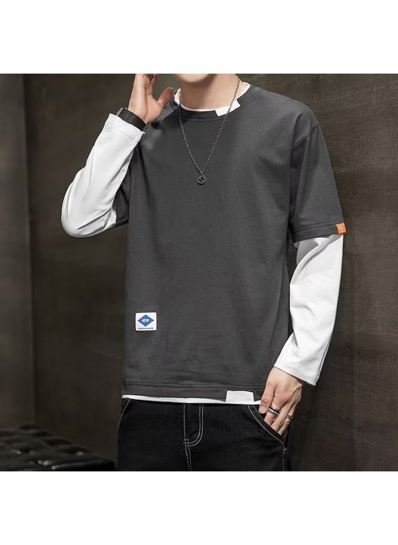 Generic - Mens Long Sleeve T-Shirt Casual Layered Print Black - Image 1