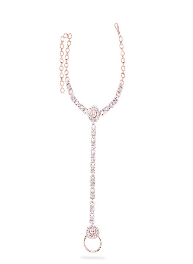 TANAIRA Rose Gold Cubic Zirconia Studded Ad Fashionable Hathphool | Pearls & Kundan Dazzling Ring with Bracelet - Image 5