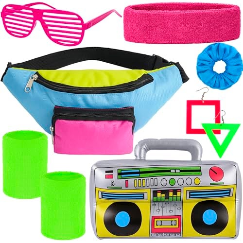 YAROMO 80s Women Workout Outfit 80s 90s Accessories Headband Wristband Fanny Pack - Image 1