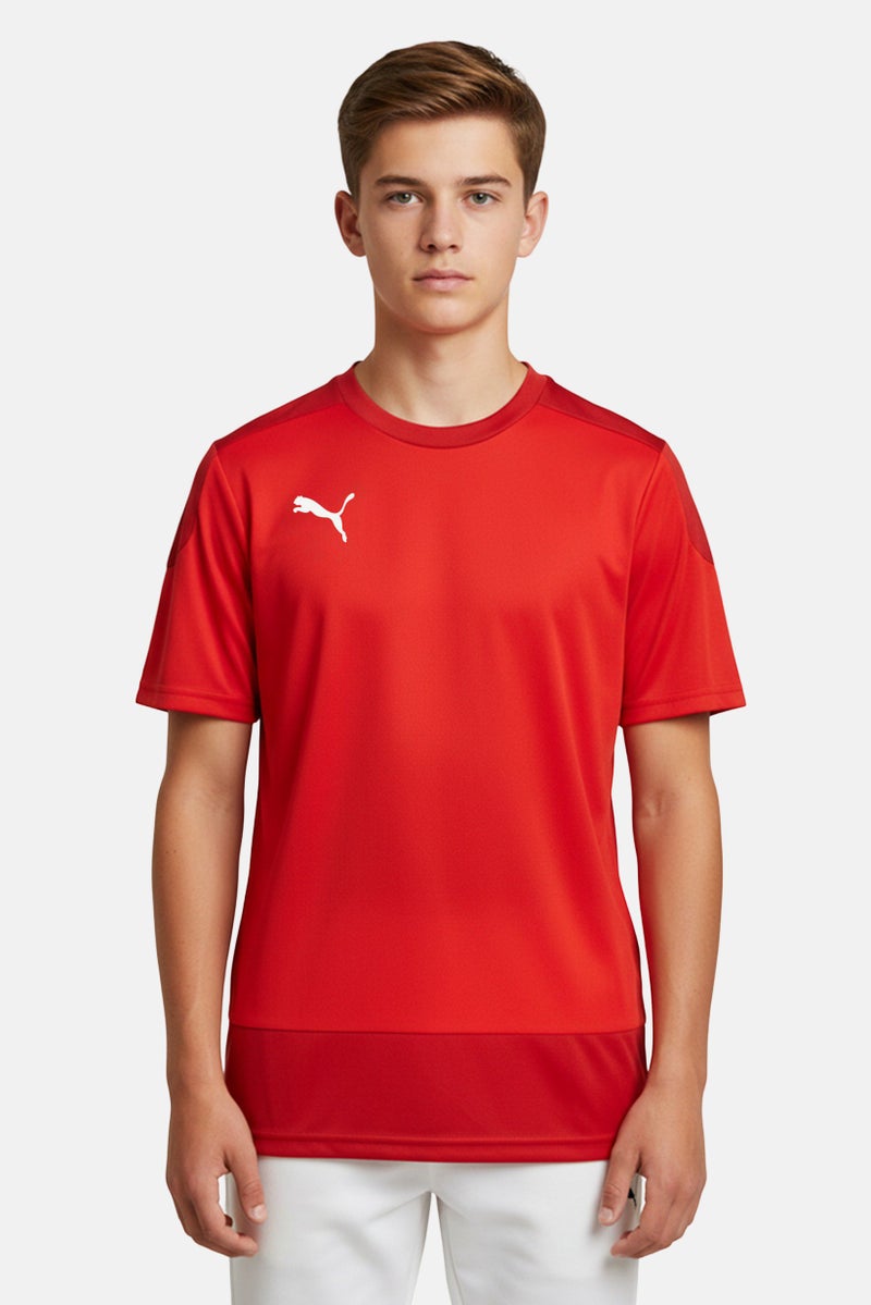 PUMA قميص جولف قصير الأكمام للأطفال الأولاد بشعار العلامة التجارية، أحمر - Image 1