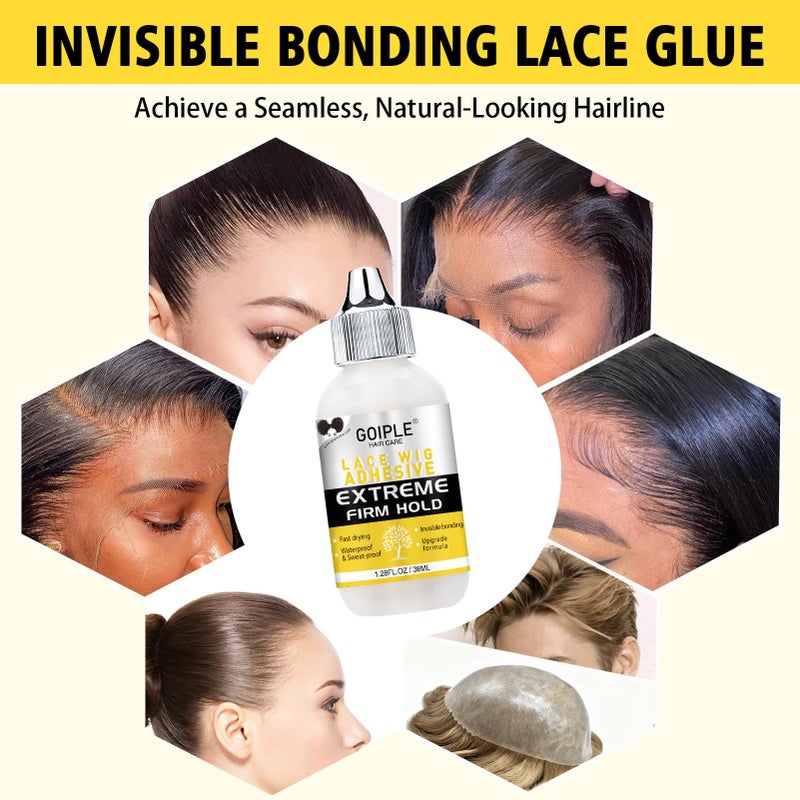 Goiple Wig Glue for Lace Front Wigs, Waterproof Lace Front Wig Glue for Wigs, Strong Hold Transparent Lace Adhesive for Hair Replacement Invisible Hair Bonding Wig Adhesive(1.28 fl oz) - Image 4