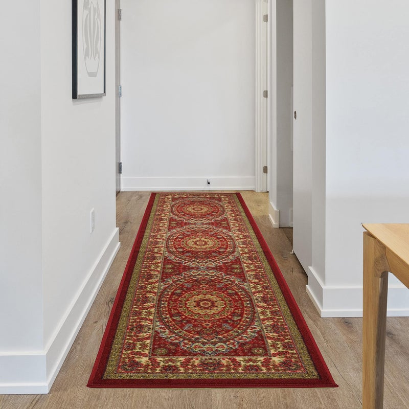 RugStylesOnline Oriental Red Runner Rug Persian Medallion Traditional Red Rug Runners Slip Resistant Rubber Back 2x7 Hallway Rug Runners 