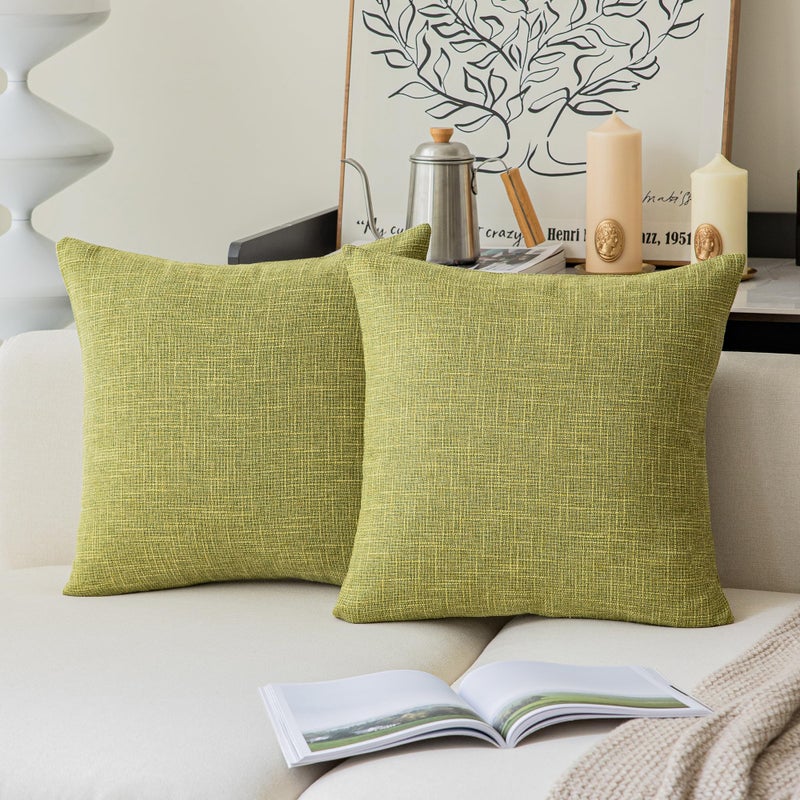 K KEVIN TEXTILE Kevin Textile Pack of 2  Decorative 2 Tone Fresh Linen Pillow Covers Cushion Cover for Chair/Sofa/Bed/Car  16 x 16 Inches Linden Green  - Image 1