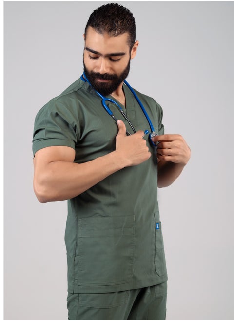 The ideal choice for medical professionals is a medical scrub from RZ for men, in olive color.
