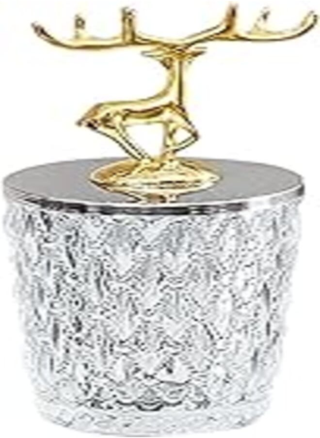 Nerien Nerien Candy Dish with Deer Lid Cookie Snacks Glass Container Tin Apothecary Jar Toothpicks Food Storage Organizer Clear Decorative Sugar Bowl for Home Buffet Party Wedding Display Decor S 