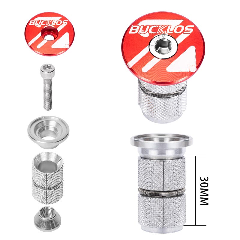 BUCKLOS Bicycle Headset Top Cap & Expander Plug, Aluminum Alloy/Carbon Fiber Fits 1-1/8" Fork Handlebar Stems, Headset Top Cap with Aluminum Screw-Red - Image 3