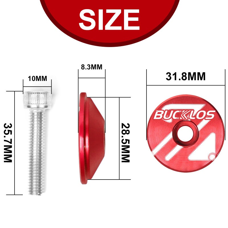 BUCKLOS Bicycle Headset Top Cap & Expander Plug, Aluminum Alloy/Carbon Fiber Fits 1-1/8" Fork Handlebar Stems, Headset Top Cap with Aluminum Screw-Red - Image 2
