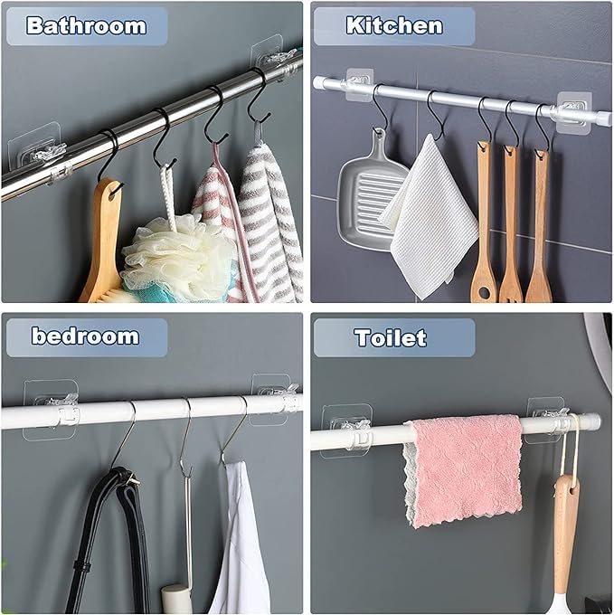 Wishbone Wishbone Hook Pipe Holder Self Adhesive Curtain Rod Holder Without Drill Curtain Rod Hooks Nail Free Adjustable Curtain Hangers 4PCS  - Image 4