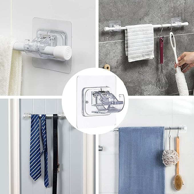 Wishbone Wishbone Hook Pipe Holder Self Adhesive Curtain Rod Holder Without Drill Curtain Rod Hooks Nail Free Adjustable Curtain Hangers 4PCS  - Image 5