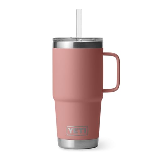 YETI Rambler 25 oz Tumbler with Handle and Straw Lid, Travel Mug Water Tumbler, Vacuum Insulated Cup with Handle, Stainless Steel, Sandstone Pink - Image 1