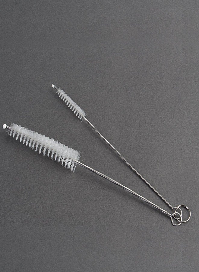 SpiderJuice Set Of 2 Creative Multipurpose Flexible Stainless Steel Skeleton Hard Nylon Bristles Bendable Mini Tube, Straws, Thin Pipes, Bottle Outlet Nozzles Kettle Tea Pot Spout Etc Cleaning Brush Kitchen Tool (13 Cm Brush + 15 Cm Brush) - Image 1