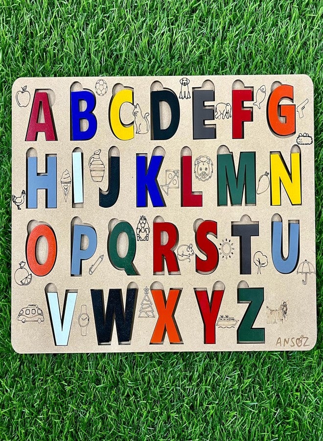 Ansoz Set of 4 Hindi (Vowels & Consonants), Numbers & English Alphabet Wooden Puzzle Boards | Educational Toy for Kids | Colorful Alphabet Learning Boards | - Image 3
