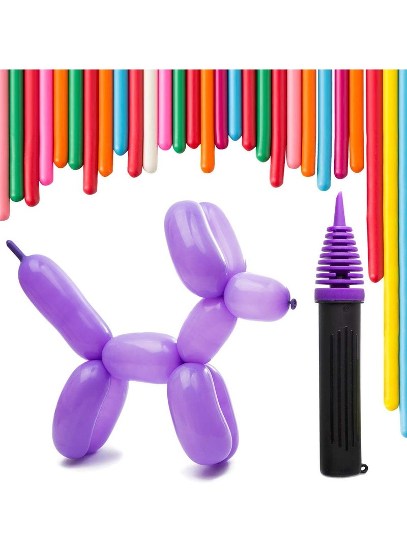 KASTWAVE 200Pcs DIY Twisting Balloons with Hand Pump - Double Action Pump for Sculpting Balloon Animals. Premium Balloons, Birthdays Wedding Anniversaries Party Decorations Multicolor, Risk-Free - Image 1