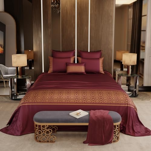 Stoa Paris 300TC UltraSatin Super Size 6 Piece Bedding Set, 274cm x 274cm Ideal for King & Double Bed, Gentle on Skin & Hair, Fade & Wrinkle Resistant, Quick Dry, Crown of Versailles - Wine - Image 3