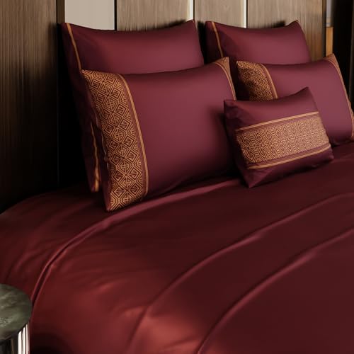Stoa Paris 300TC UltraSatin Super Size 6 Piece Bedding Set, 274cm x 274cm Ideal for King & Double Bed, Gentle on Skin & Hair, Fade & Wrinkle Resistant, Quick Dry, Crown of Versailles - Wine - Image 5